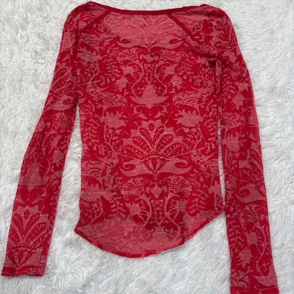Free People Intimately Hot Pink Paisley Long sleeve sheer top - Picture 4 of 4